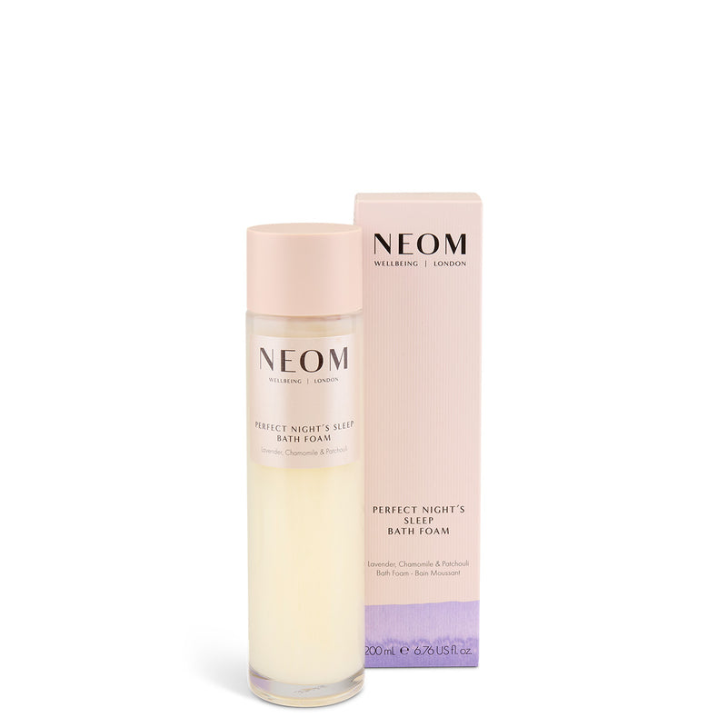 NEOM Perfect Night's Sleep Bath Foam bottle and packaging on a white background
