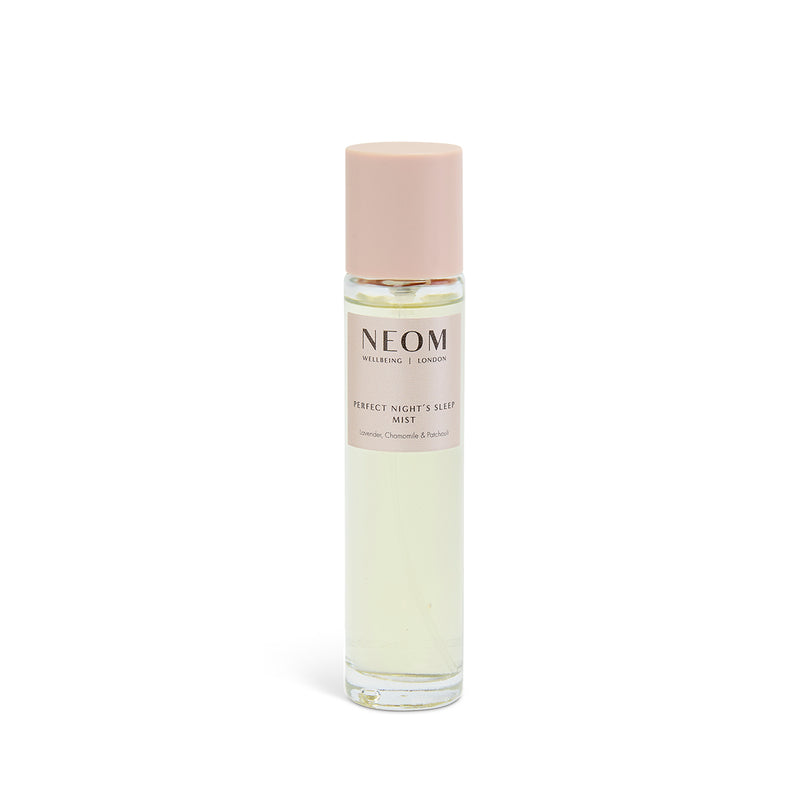 NEOM Perfect Night's Sleep Mist with pink cap on a white background