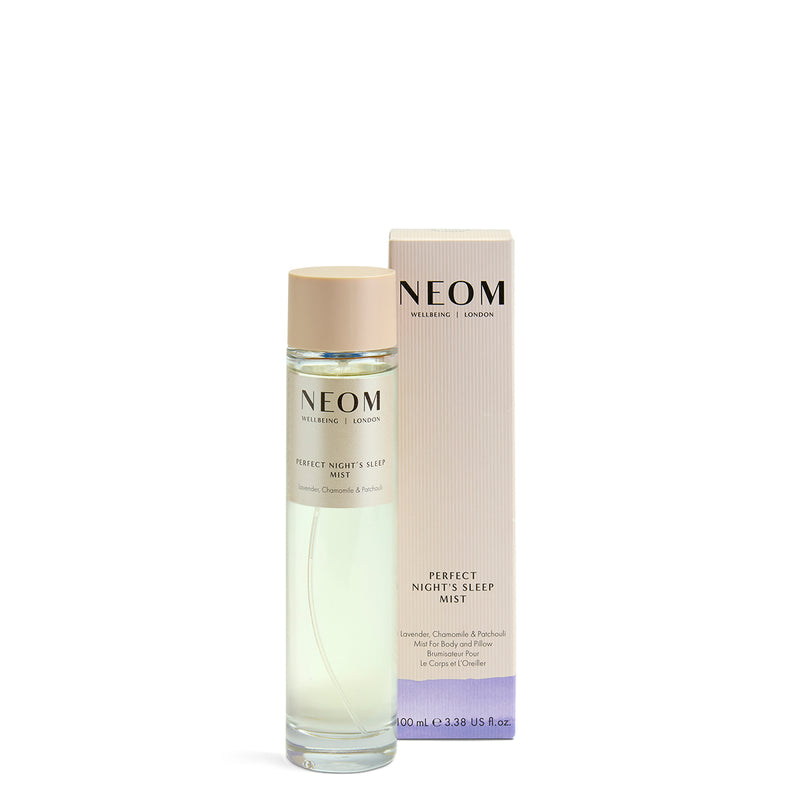 NEOM Perfect Night's Sleep Mist bottle and packaging on a white background