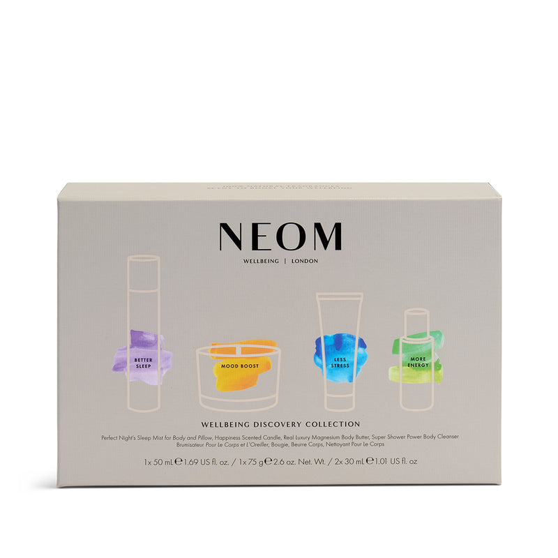 NEOM wellbeing discovery collection box on a white background
